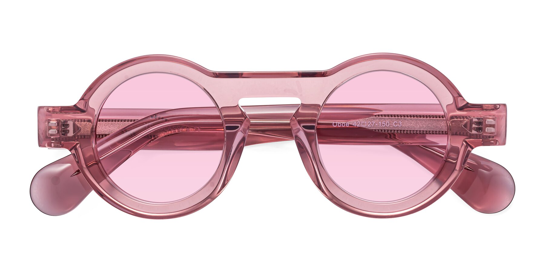 Folded Front of Oboe in Translucent Pink with Light Pink Tinted Lenses