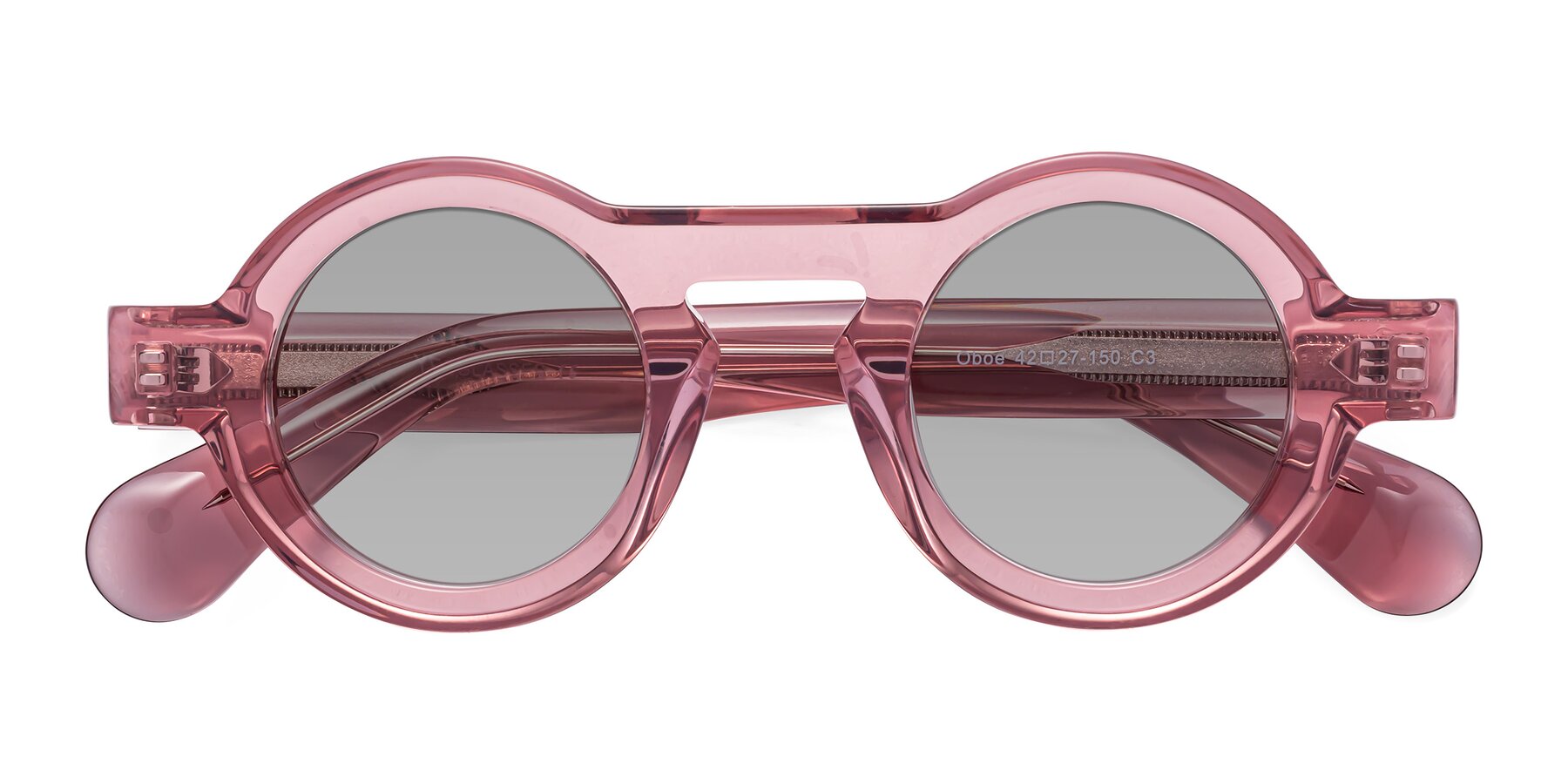 Folded Front of Oboe in Translucent Pink with Light Gray Tinted Lenses