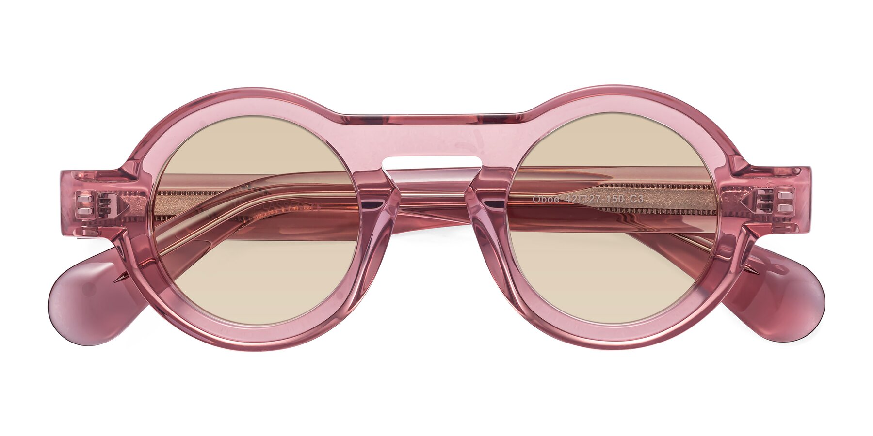 Folded Front of Oboe in Translucent Pink with Light Brown Tinted Lenses