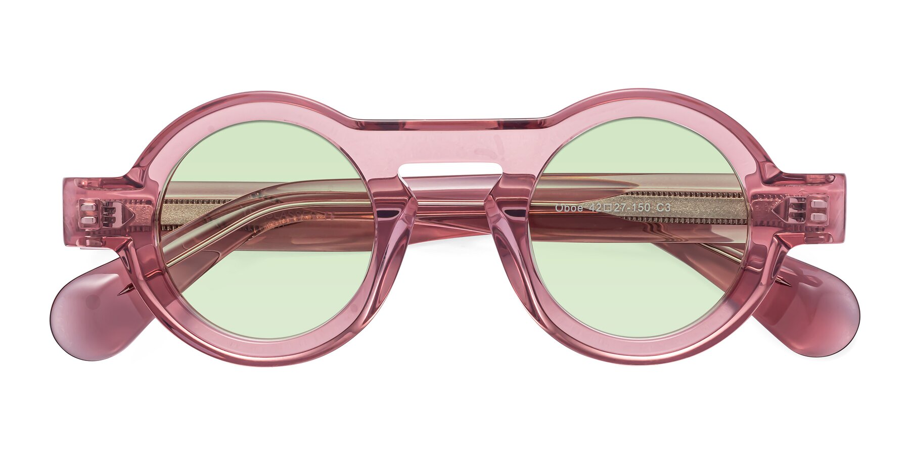 Folded Front of Oboe in Translucent Pink with Light Green Tinted Lenses