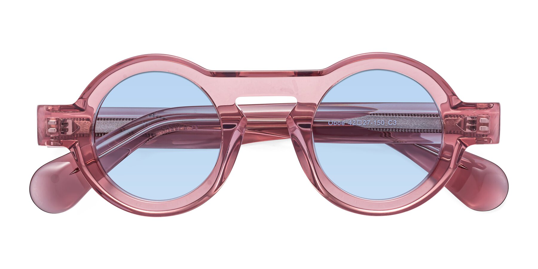 Folded Front of Oboe in Translucent Pink with Light Blue Tinted Lenses