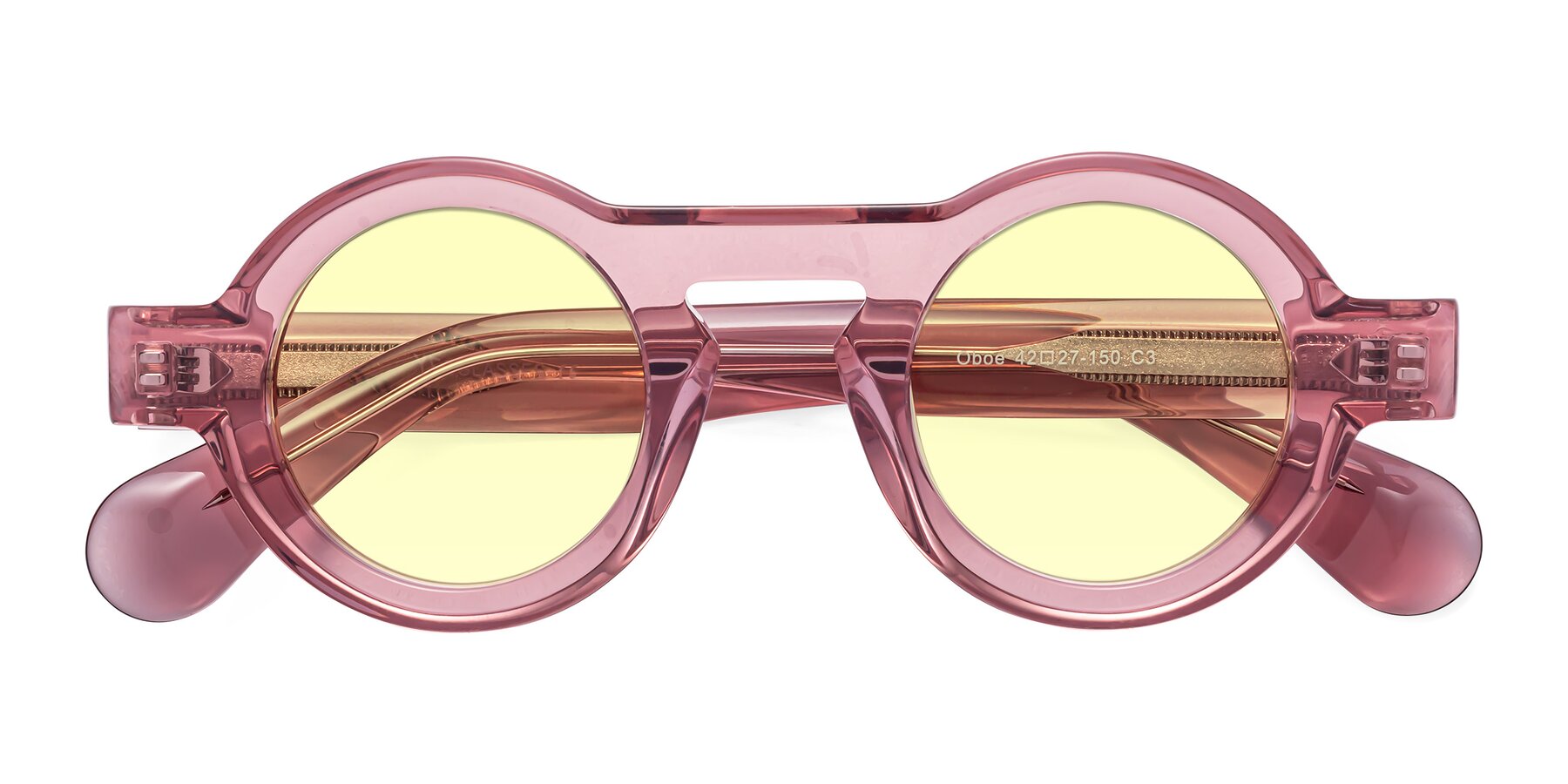 Folded Front of Oboe in Translucent Pink with Light Yellow Tinted Lenses