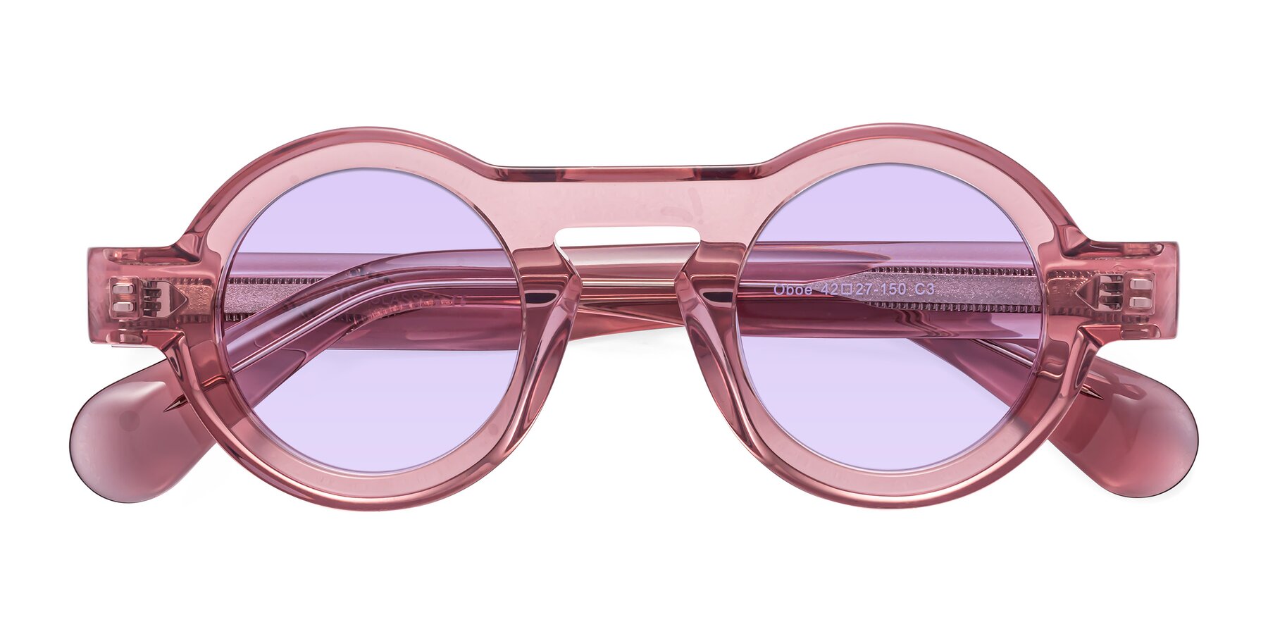 Folded Front of Oboe in Translucent Pink with Light Purple Tinted Lenses