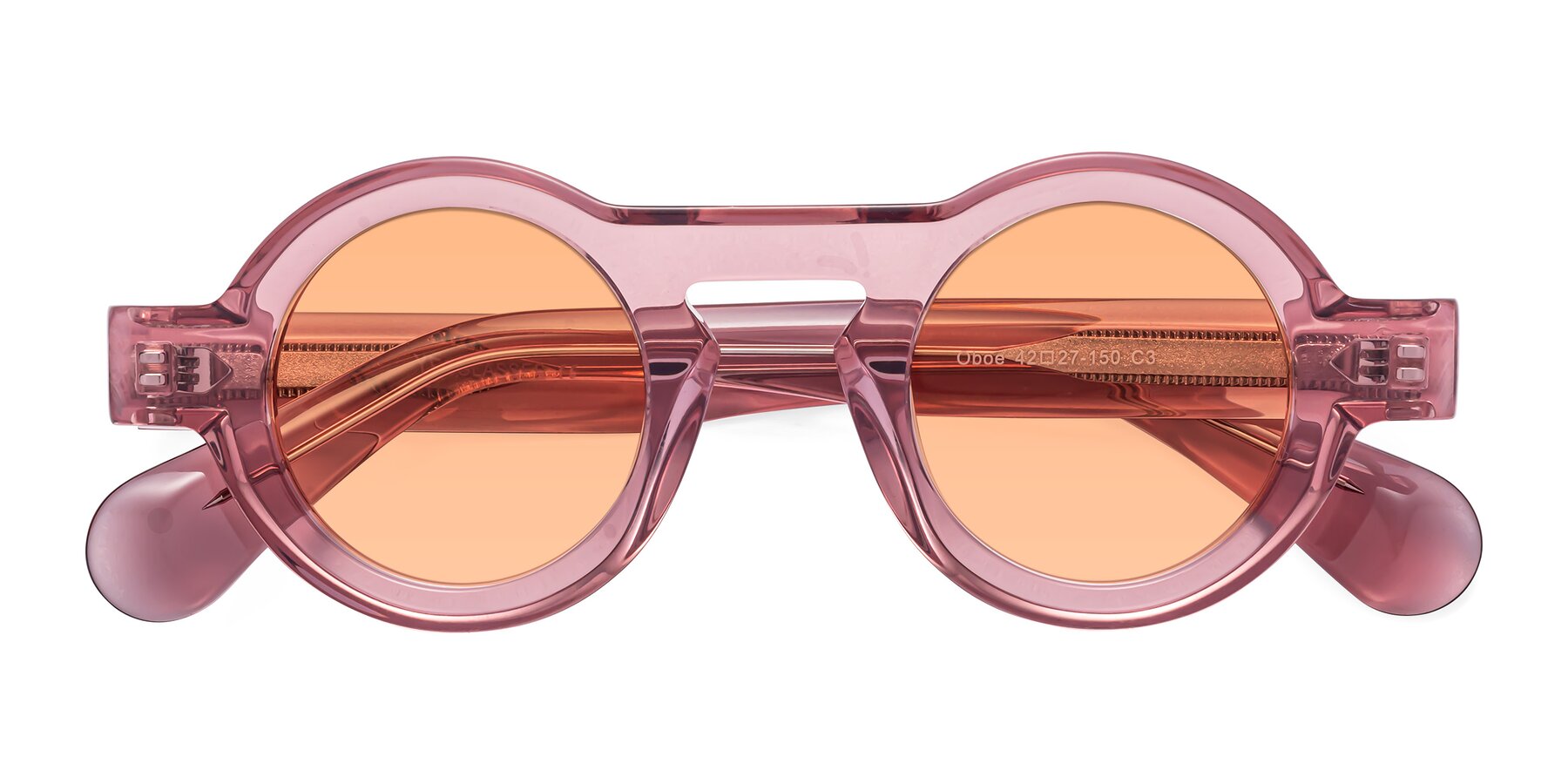 Folded Front of Oboe in Translucent Pink with Light Orange Tinted Lenses