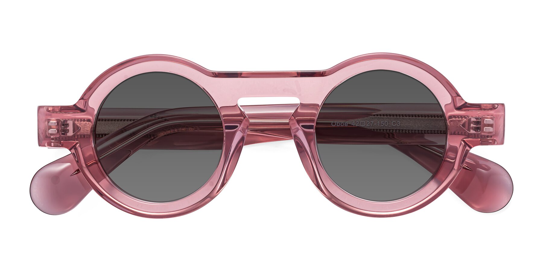 Folded Front of Oboe in Translucent Pink with Medium Gray Tinted Lenses