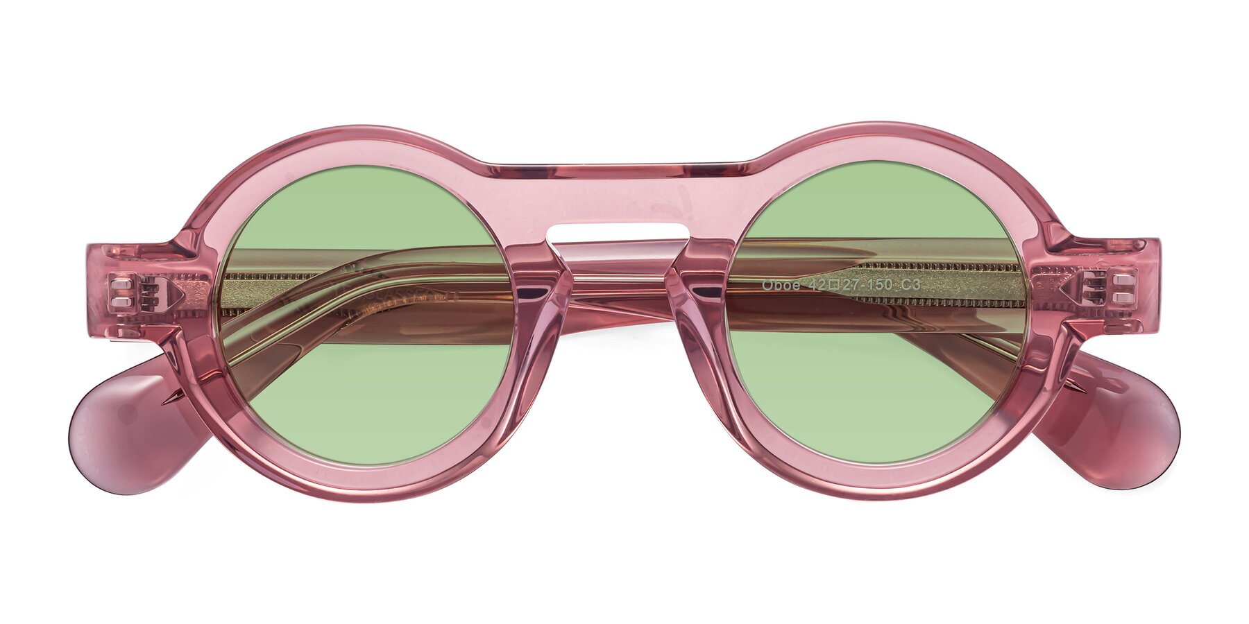 Folded Front of Oboe in Translucent Pink with Medium Green Tinted Lenses