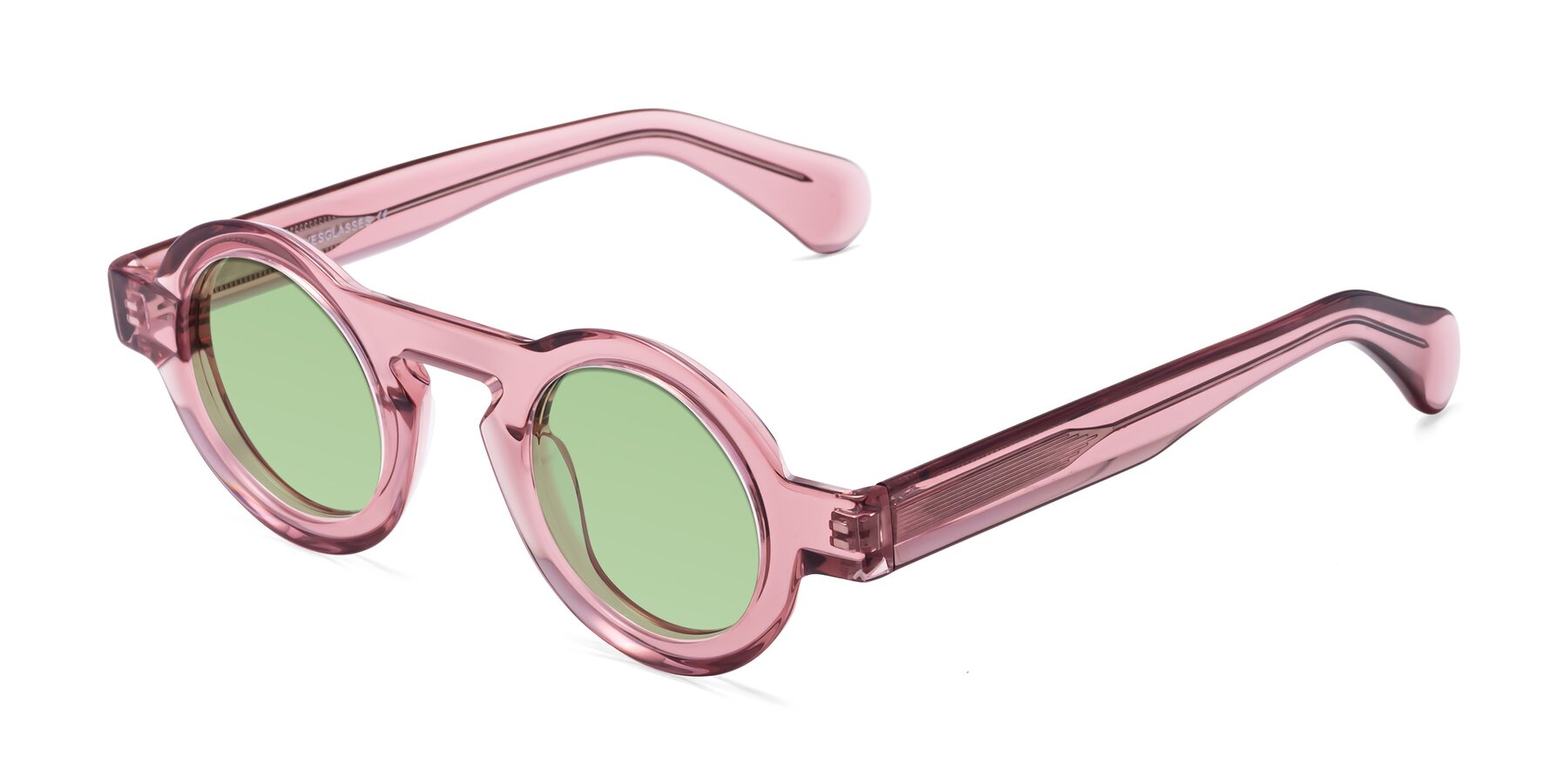 Angle of Oboe in Translucent Pink with Medium Green Tinted Lenses