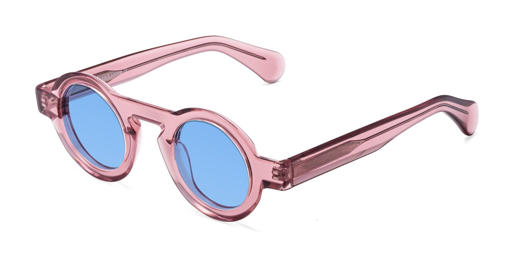 Angle of Oboe in Translucent Pink with Medium Blue Tinted Lenses