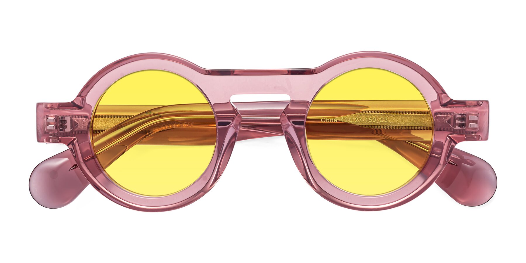 Folded Front of Oboe in Translucent Pink with Medium Yellow Tinted Lenses