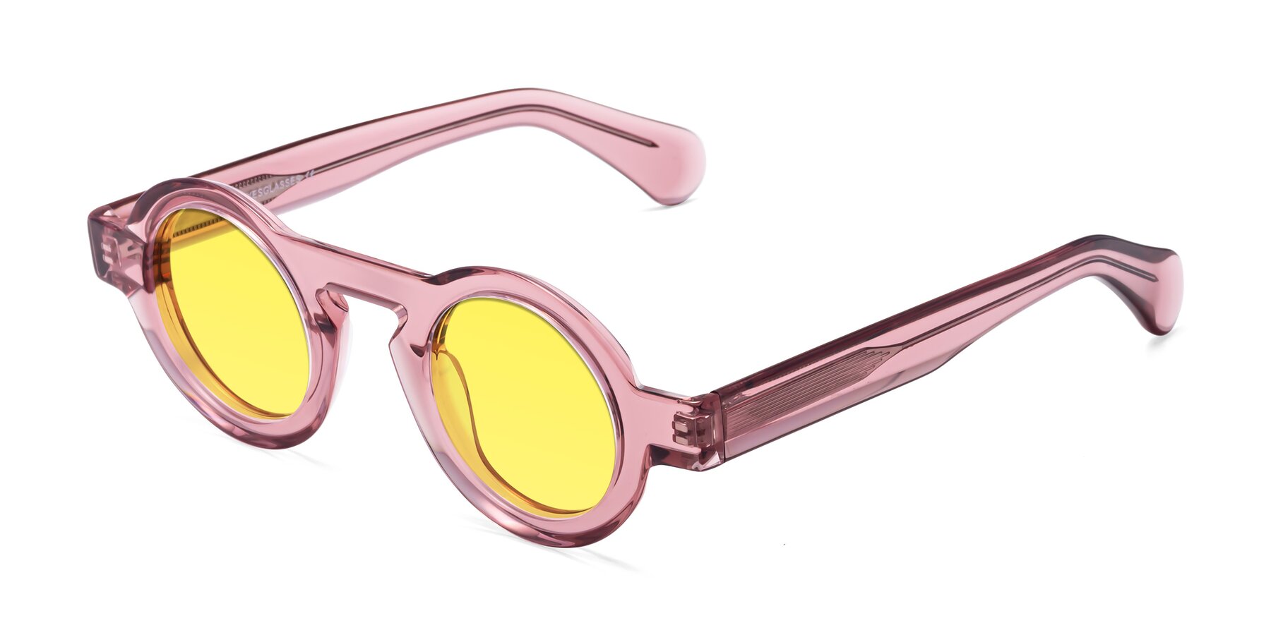 Angle of Oboe in Translucent Pink with Medium Yellow Tinted Lenses