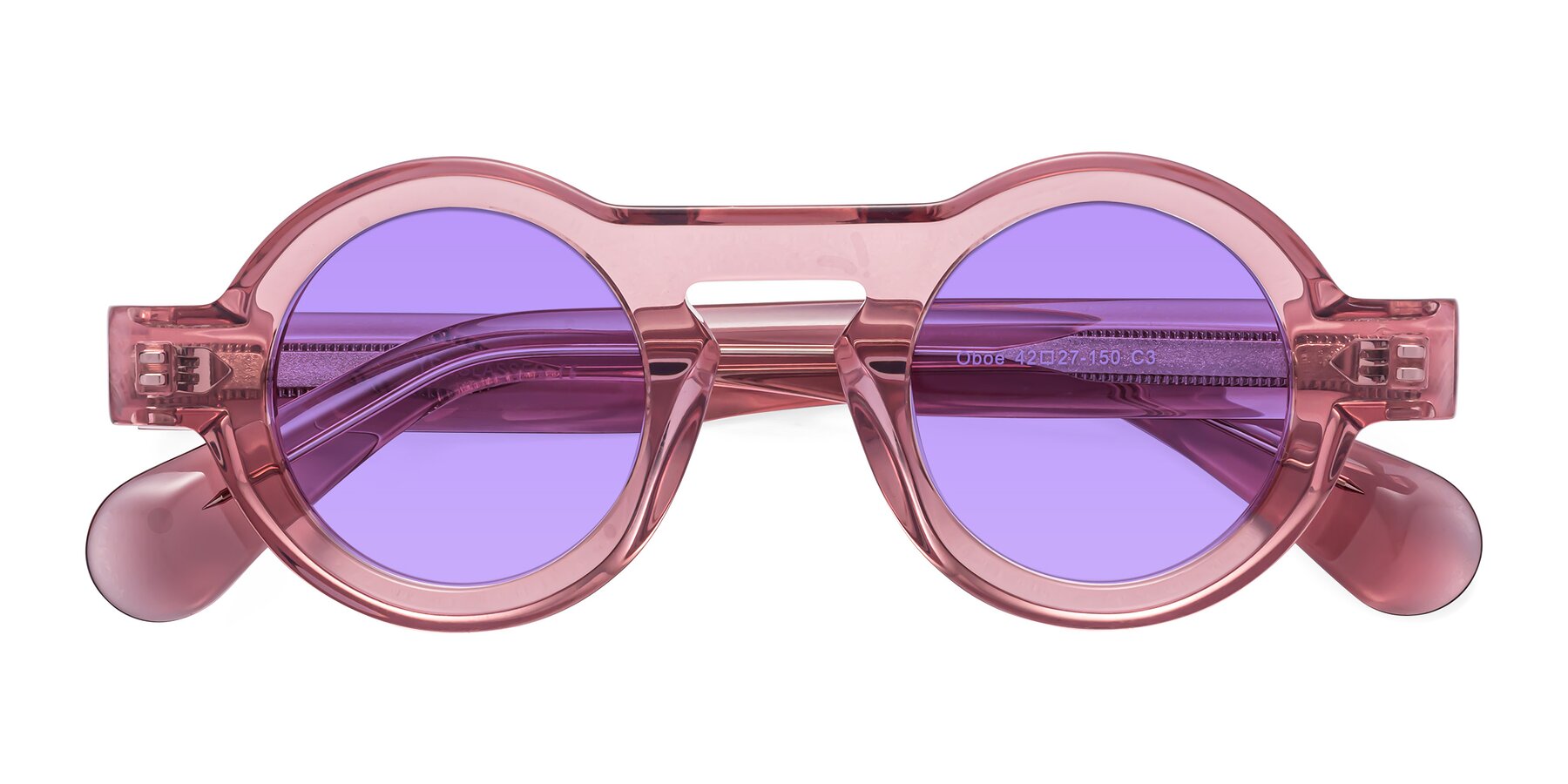 Folded Front of Oboe in Translucent Pink with Medium Purple Tinted Lenses