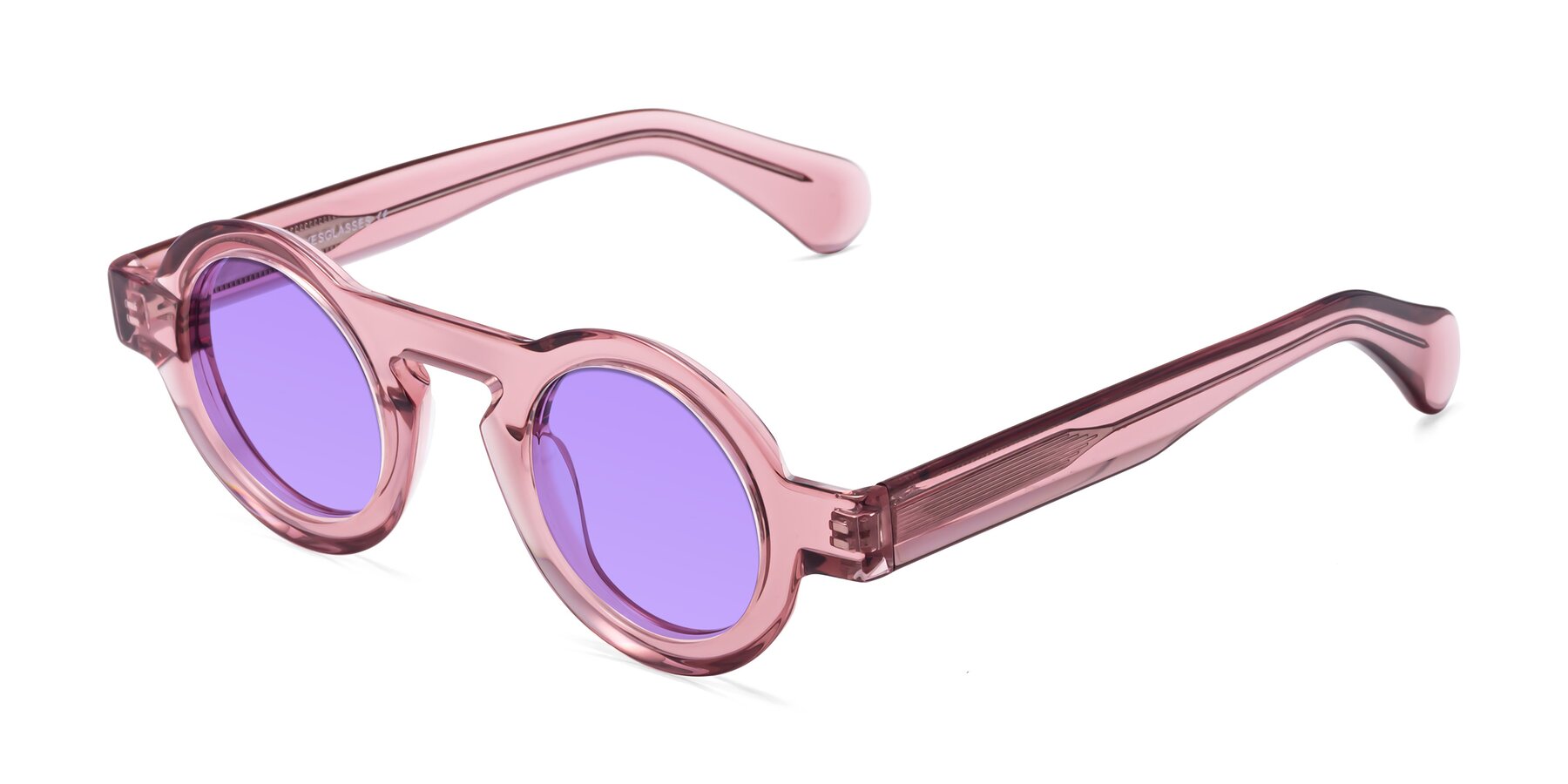 Angle of Oboe in Translucent Pink with Medium Purple Tinted Lenses