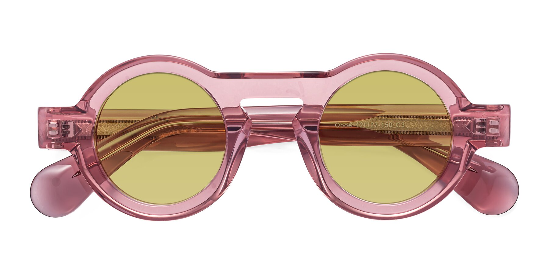 Folded Front of Oboe in Translucent Pink with Medium Champagne Tinted Lenses