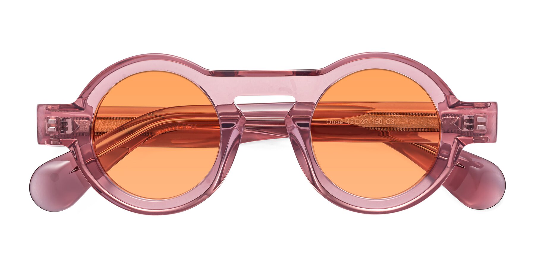Folded Front of Oboe in Translucent Pink with Medium Orange Tinted Lenses