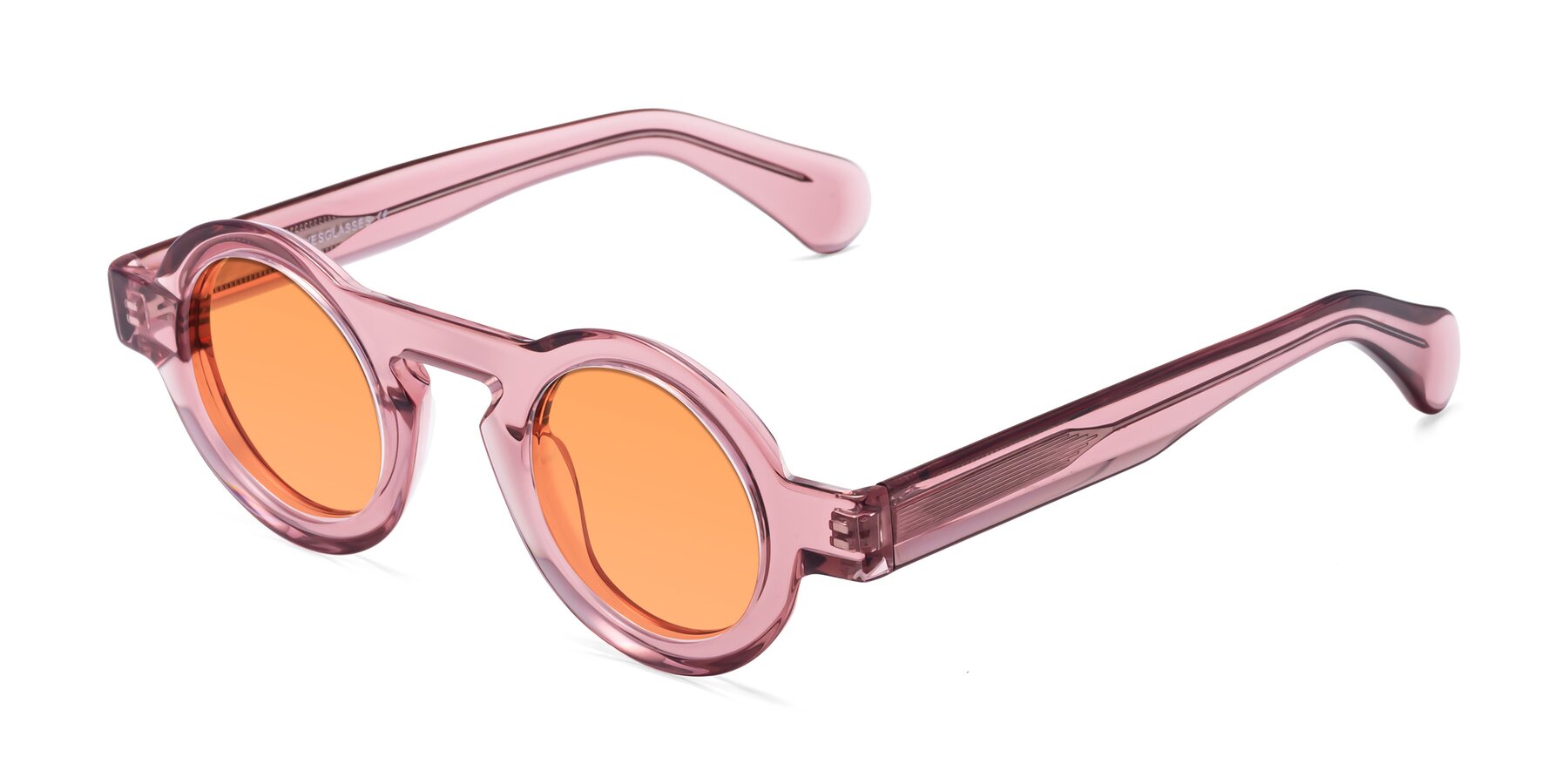 Angle of Oboe in Translucent Pink with Medium Orange Tinted Lenses