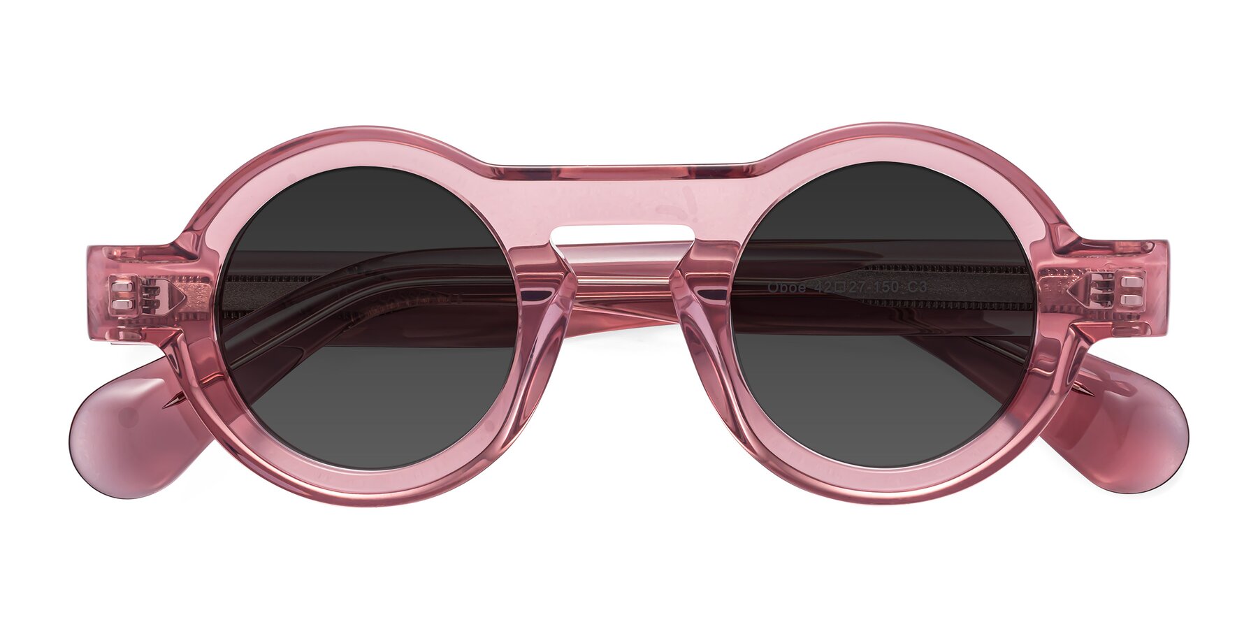 Folded Front of Oboe in Translucent Pink with Gray Tinted Lenses