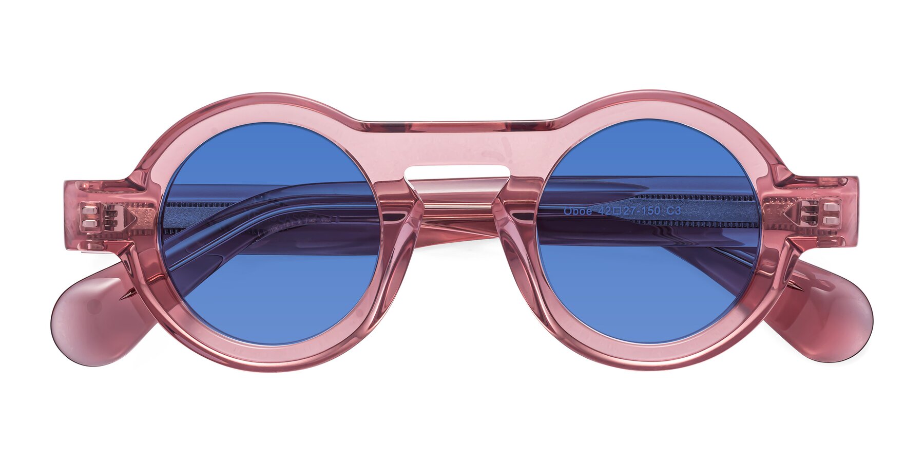 Folded Front of Oboe in Translucent Pink with Blue Tinted Lenses