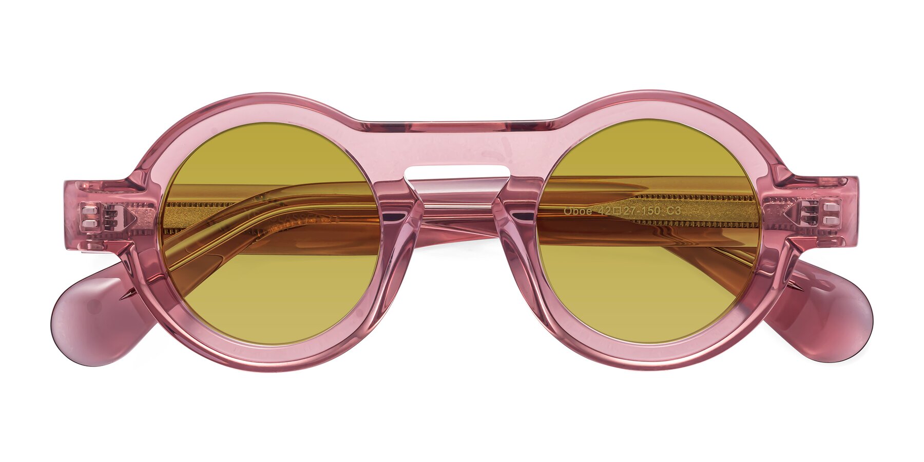 Folded Front of Oboe in Translucent Pink with Champagne Tinted Lenses