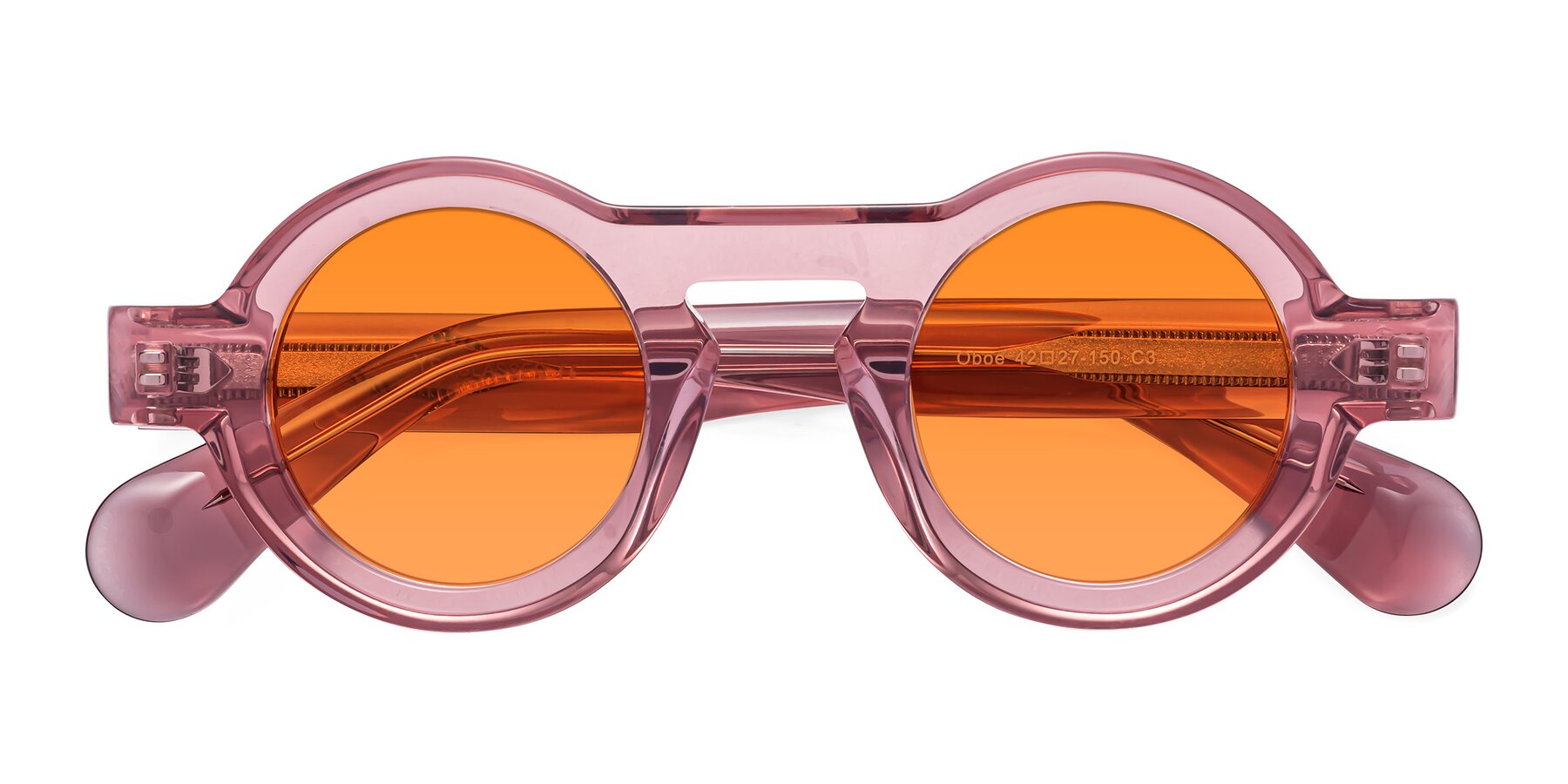 Folded Front of Oboe in Translucent Pink with Orange Tinted Lenses