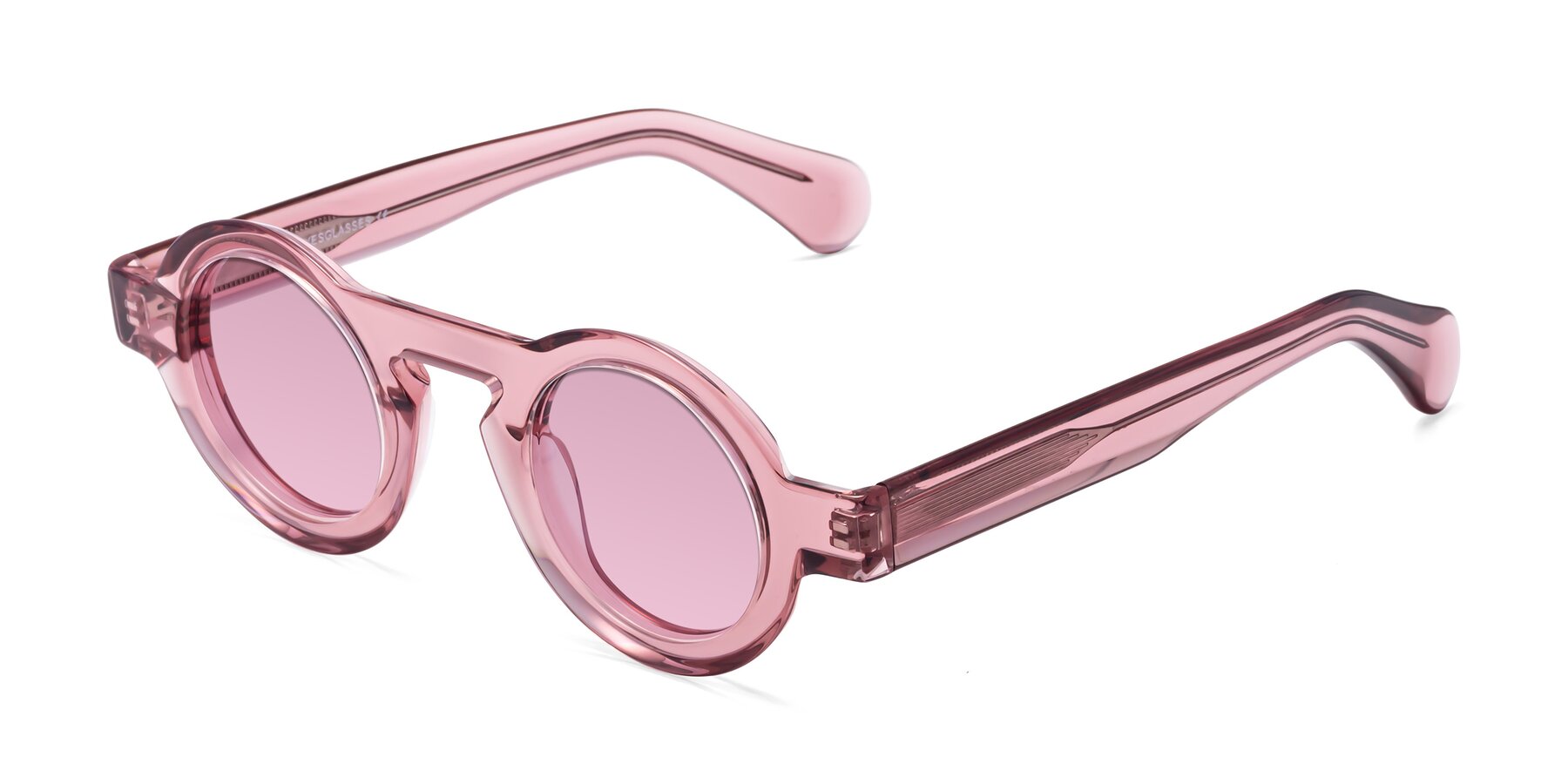Angle of Oboe in Translucent Pink with Light Wine Tinted Lenses