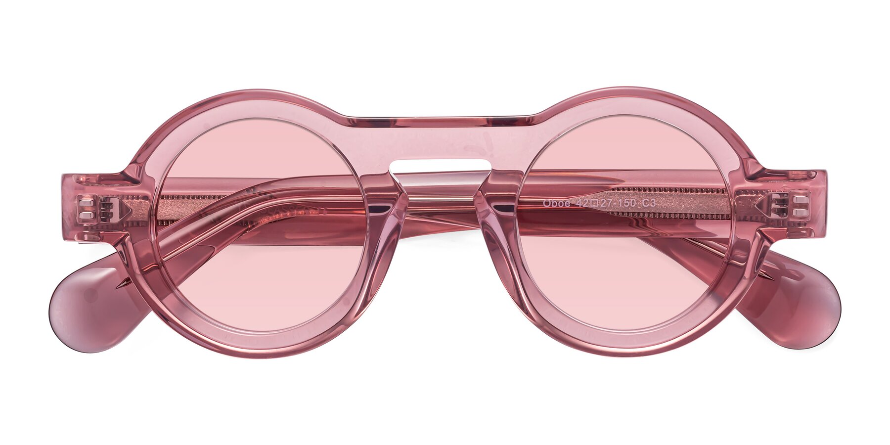 Folded Front of Oboe in Translucent Pink with Light Garnet Tinted Lenses