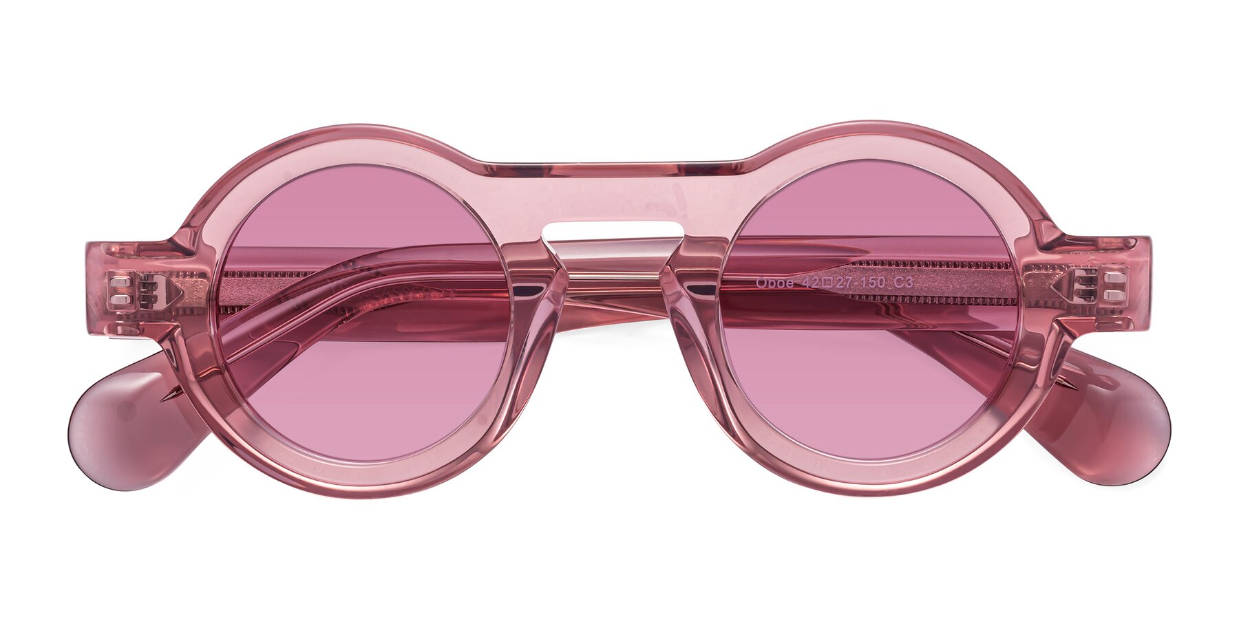 Folded Front of Oboe in Translucent Pink with Medium Wine Tinted Lenses