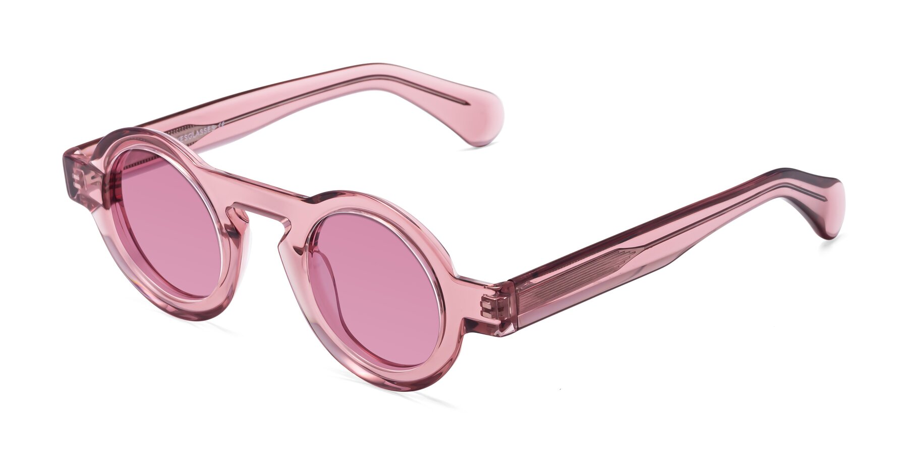 Angle of Oboe in Translucent Pink with Medium Wine Tinted Lenses