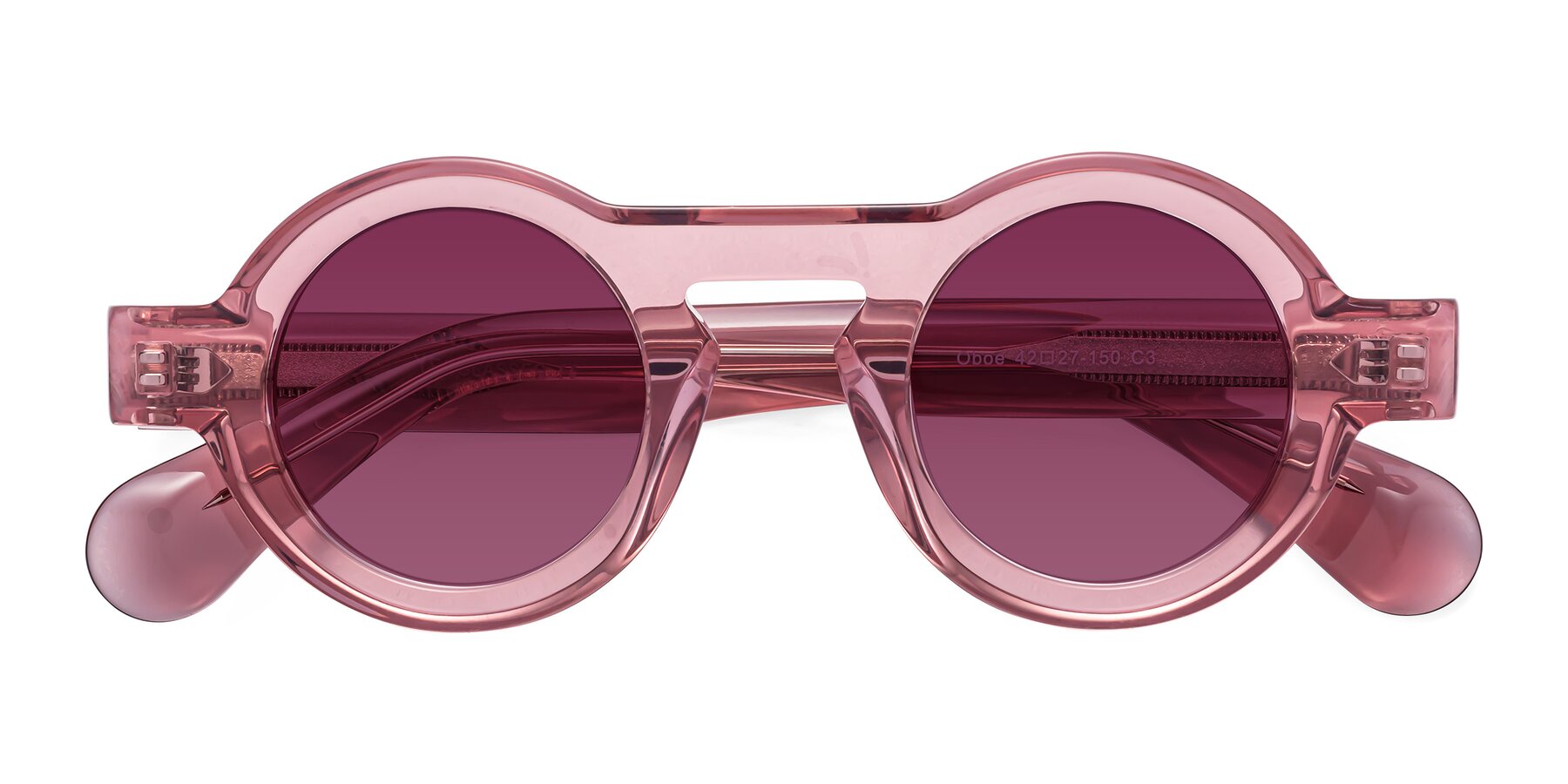 Folded Front of Oboe in Translucent Pink with Wine Tinted Lenses