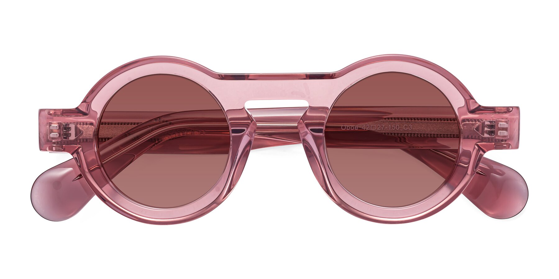 Folded Front of Oboe in Translucent Pink with Garnet Tinted Lenses