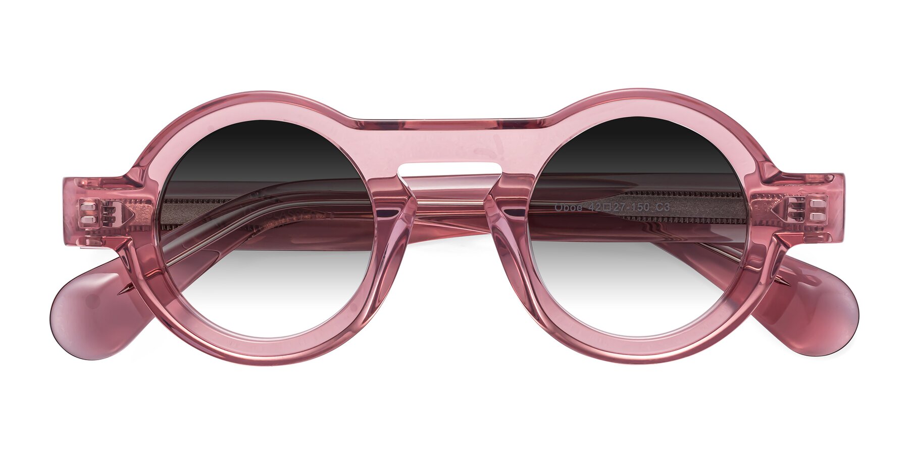 Folded Front of Oboe in Translucent Pink with Gray Gradient Lenses