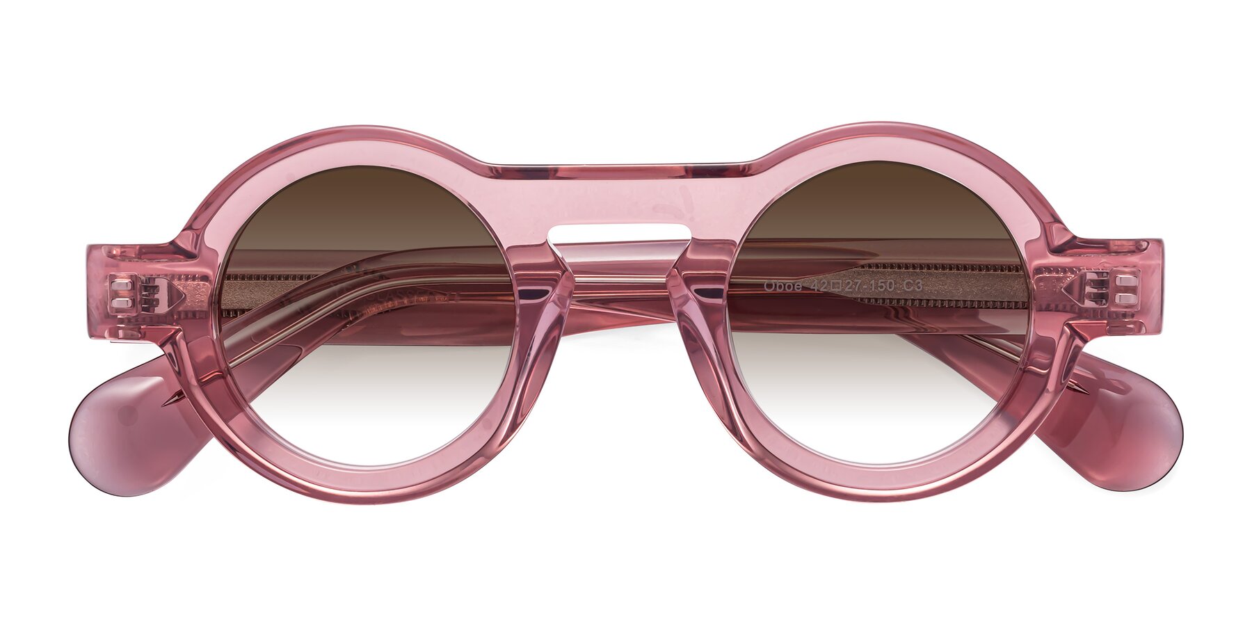 Folded Front of Oboe in Translucent Pink with Brown Gradient Lenses