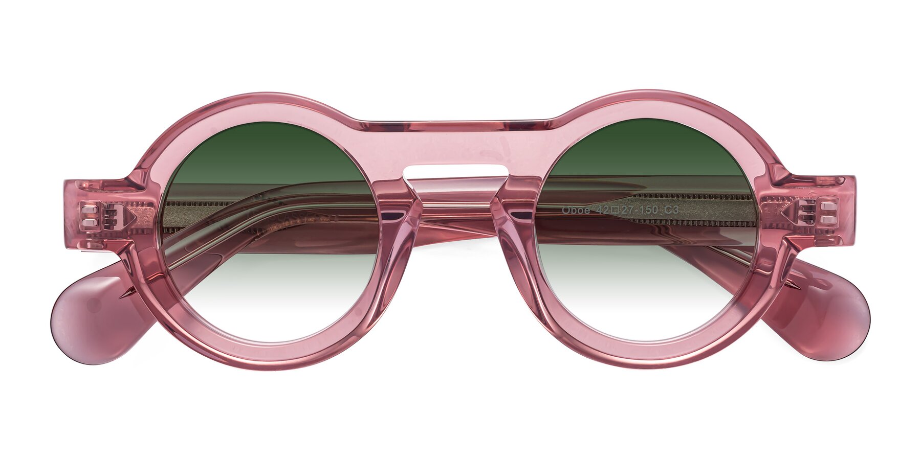 Folded Front of Oboe in Translucent Pink with Green Gradient Lenses
