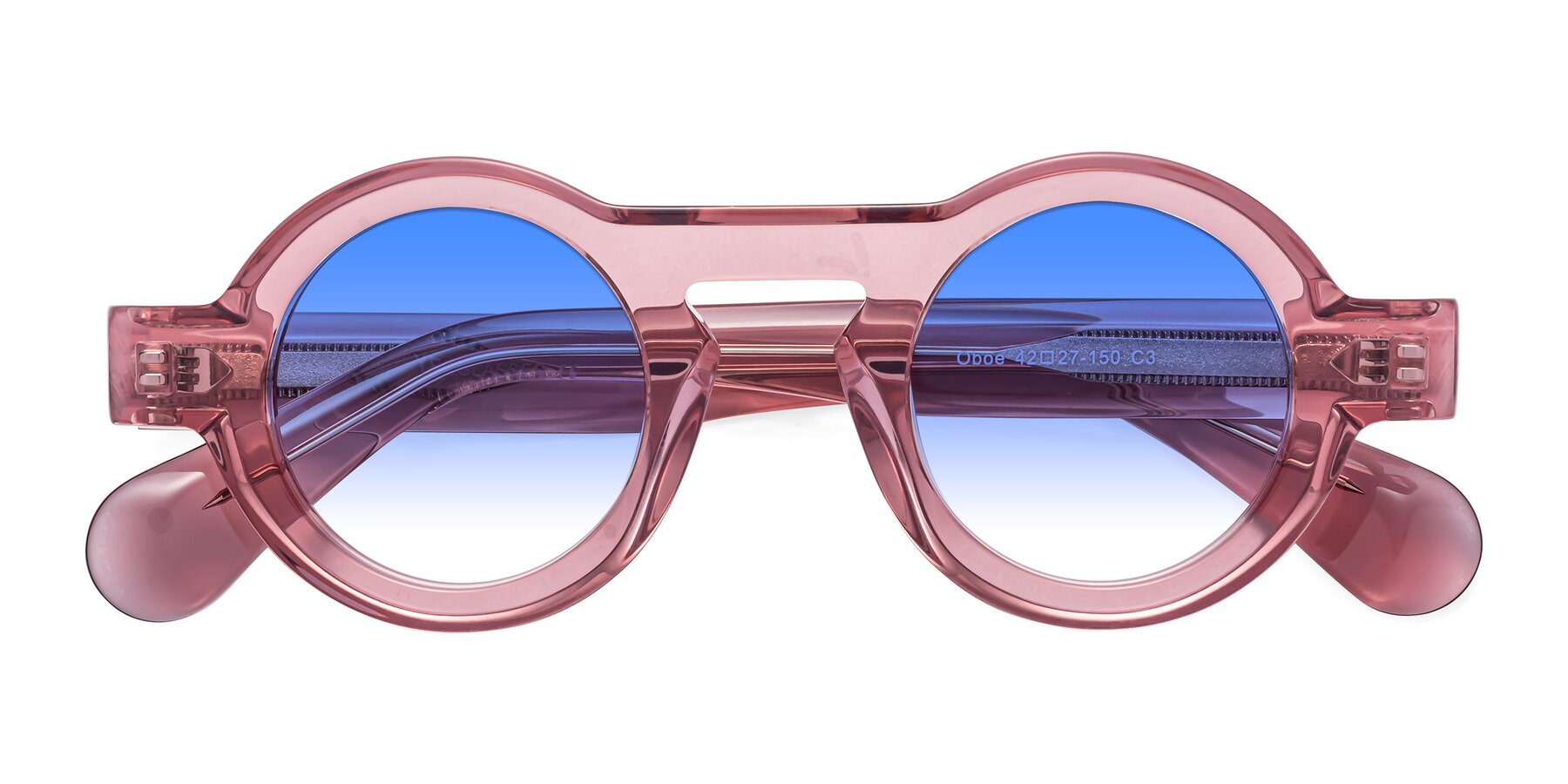 Folded Front of Oboe in Translucent Pink with Blue Gradient Lenses