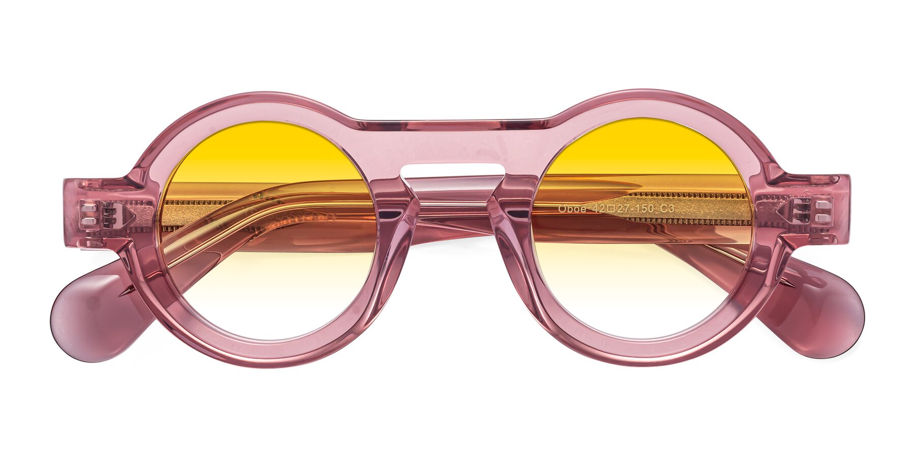 Folded Front of Oboe in Translucent Pink with Yellow Gradient Lenses