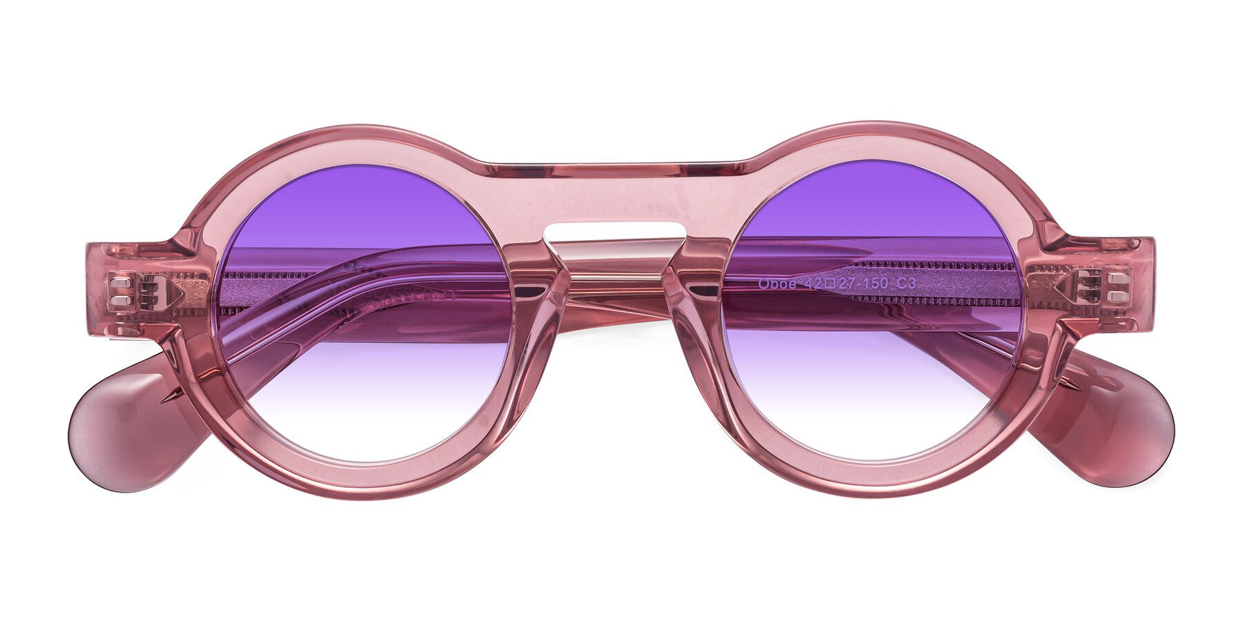 Folded Front of Oboe in Translucent Pink with Purple Gradient Lenses