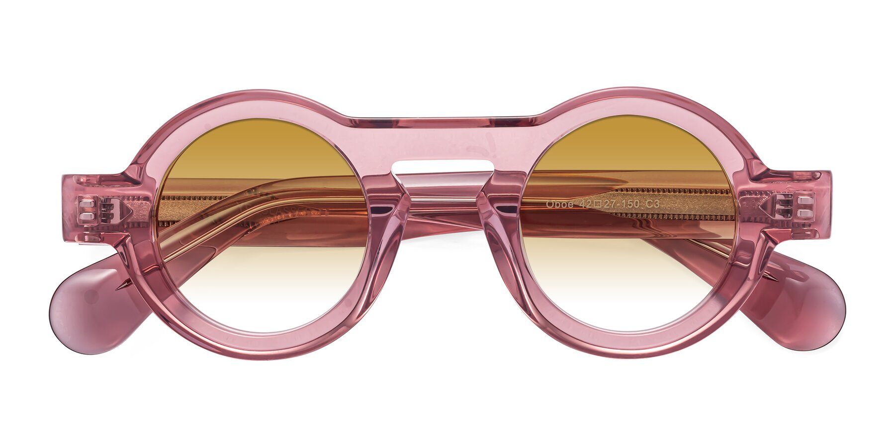 Folded Front of Oboe in Translucent Pink with Champagne Gradient Lenses