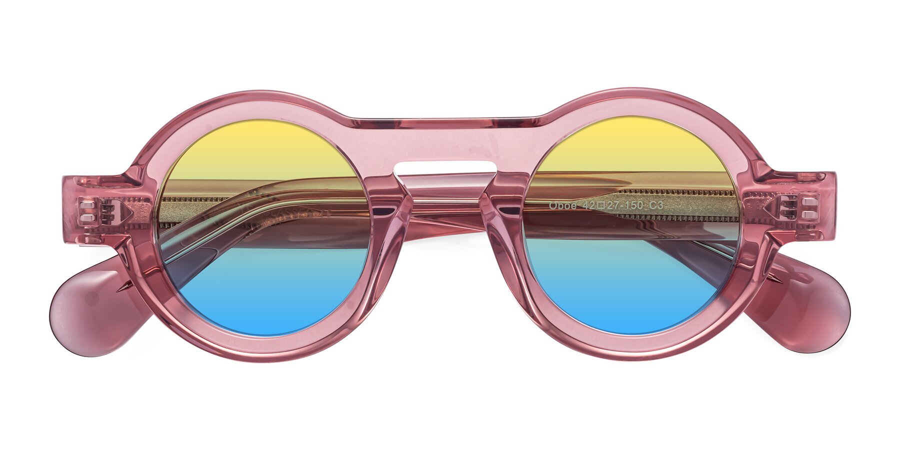 Folded Front of Oboe in Translucent Pink with Yellow / Blue Gradient Lenses