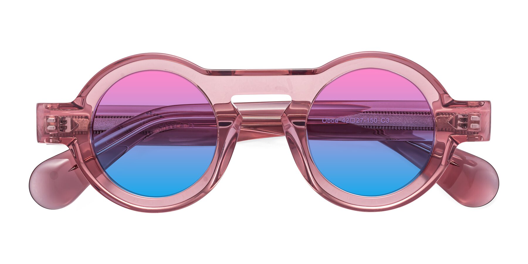 Folded Front of Oboe in Translucent Pink with Pink / Blue Gradient Lenses