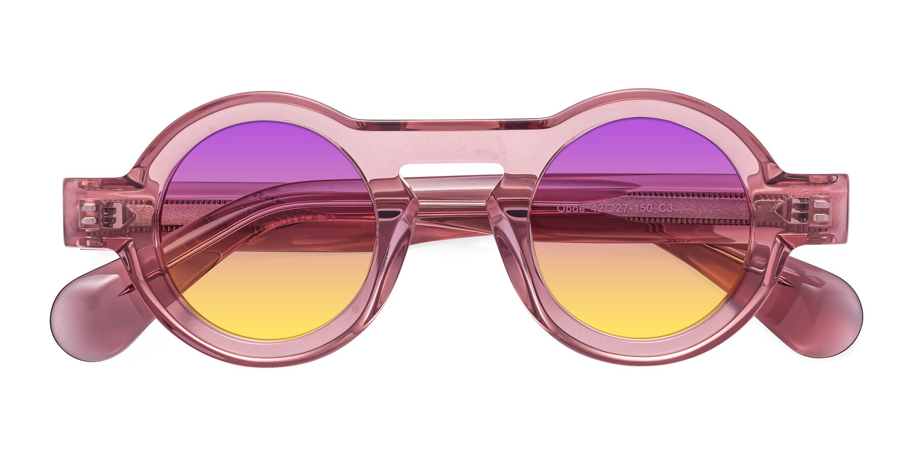 Folded Front of Oboe in Translucent Pink with Purple / Yellow Gradient Lenses