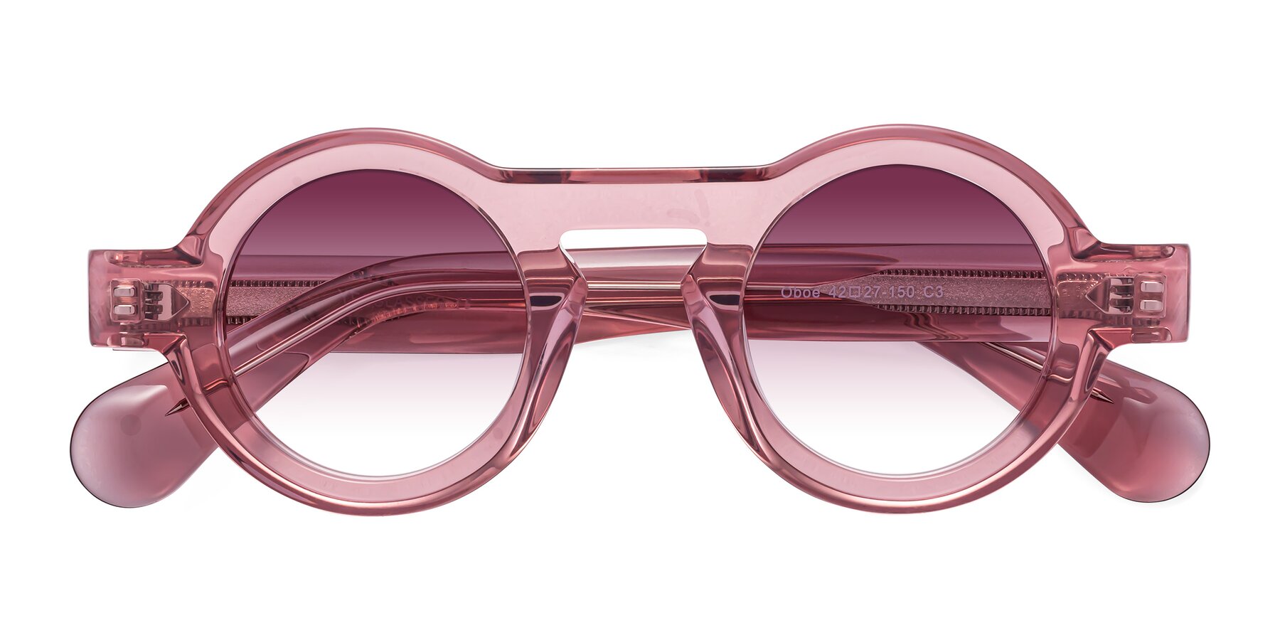 Folded Front of Oboe in Translucent Pink with Wine Gradient Lenses