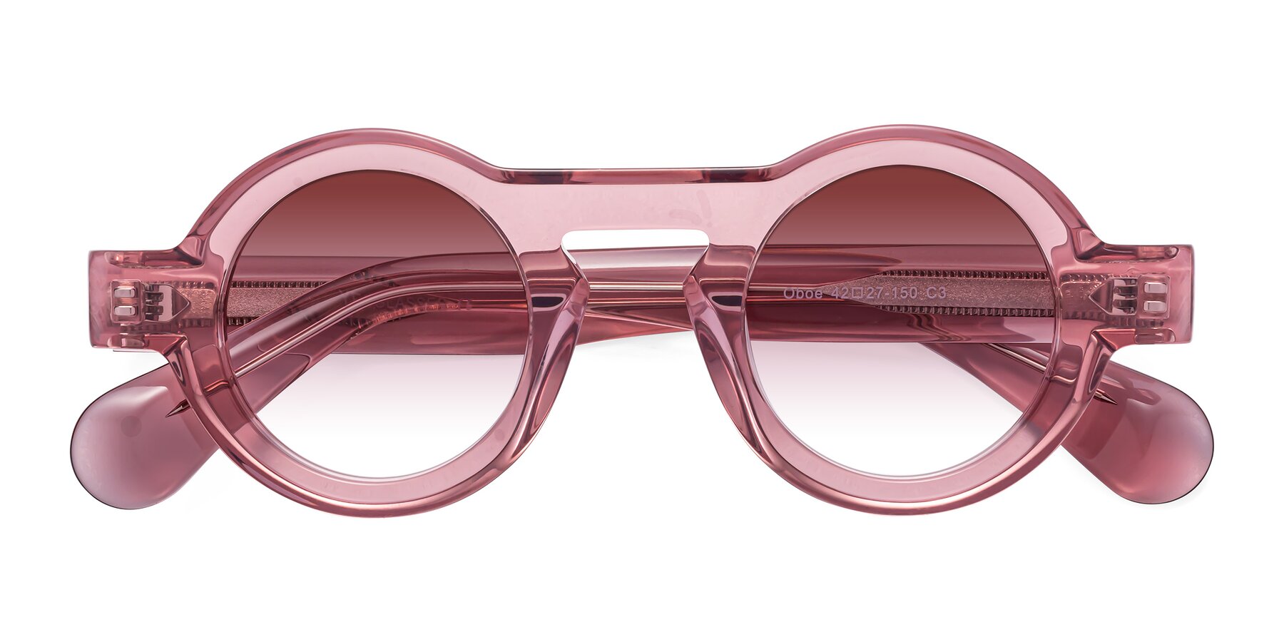 Folded Front of Oboe in Translucent Pink with Garnet Gradient Lenses