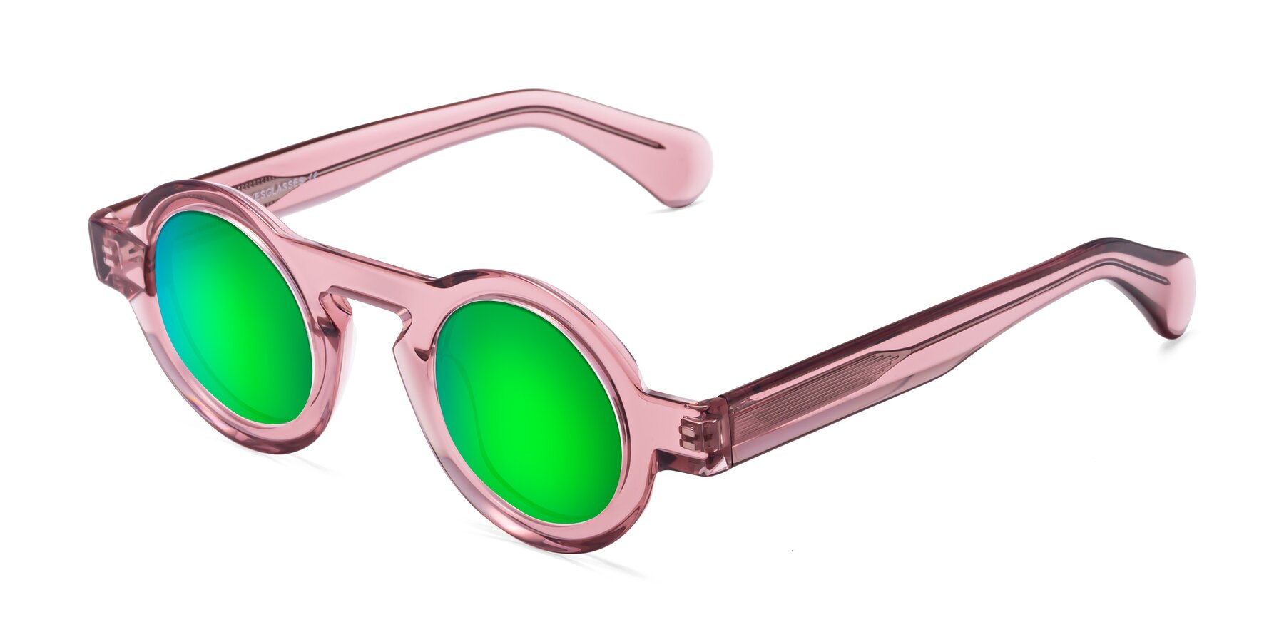 Angle of Oboe in Translucent Pink with Green Mirrored Lenses