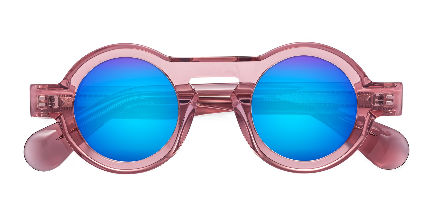 Folded Front of Oboe in Translucent Pink with Blue Mirrored Lenses