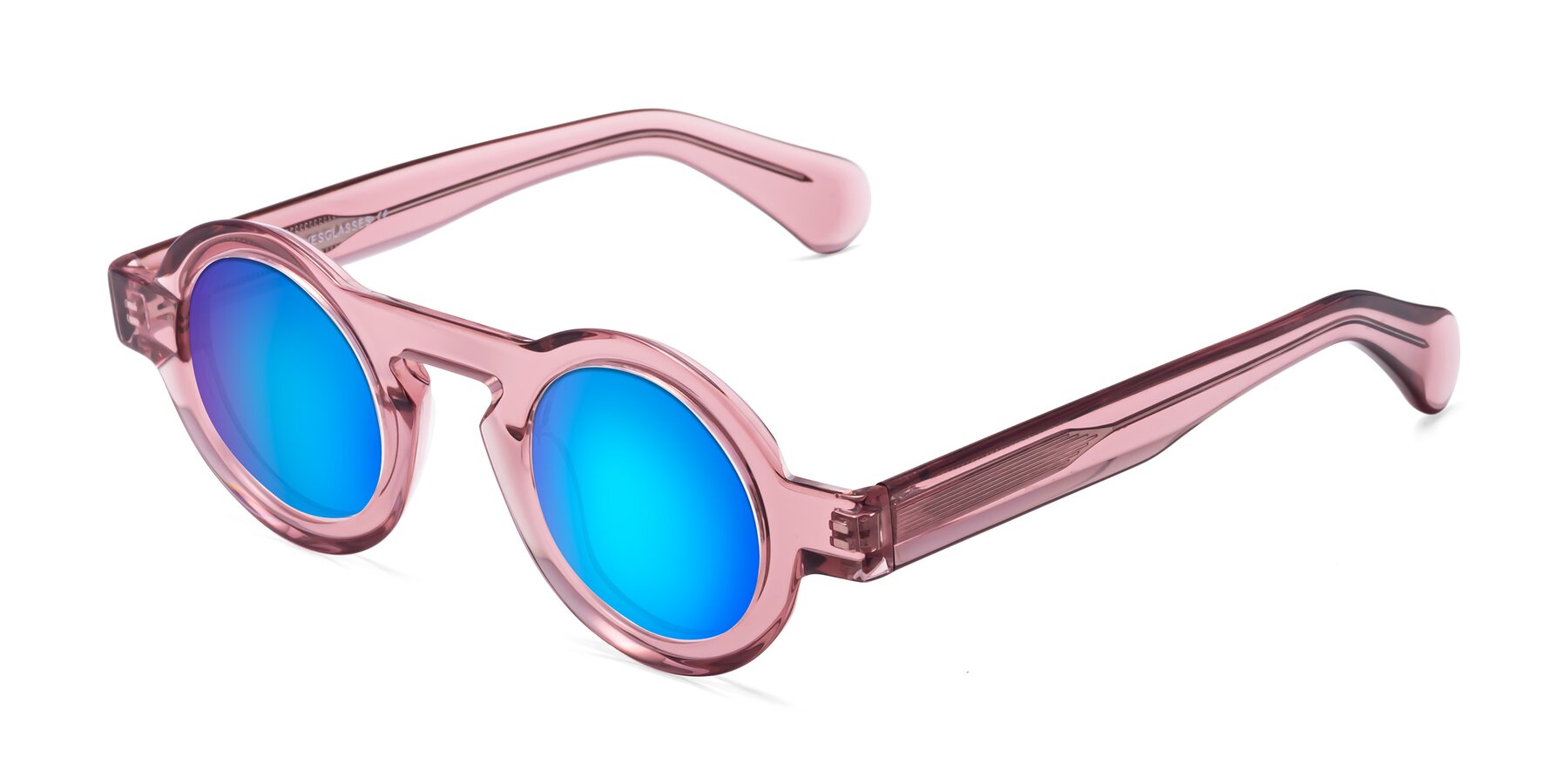 Angle of Oboe in Translucent Pink with Blue Mirrored Lenses