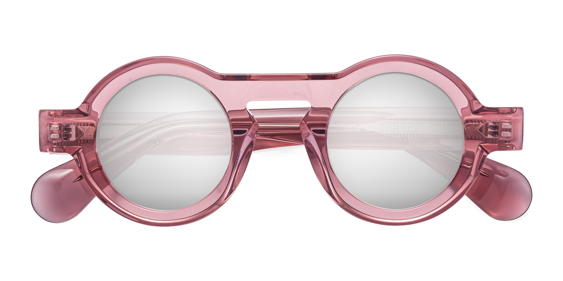 Folded Front of Oboe in Translucent Pink with Silver Mirrored Lenses