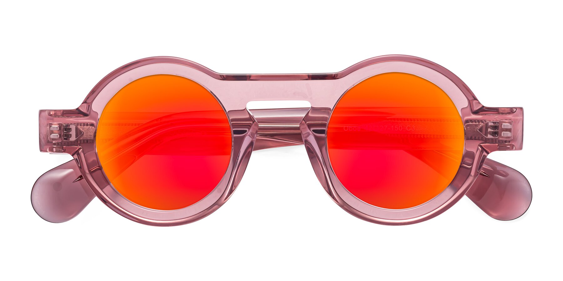 Folded Front of Oboe in Translucent Pink with Red Gold Mirrored Lenses