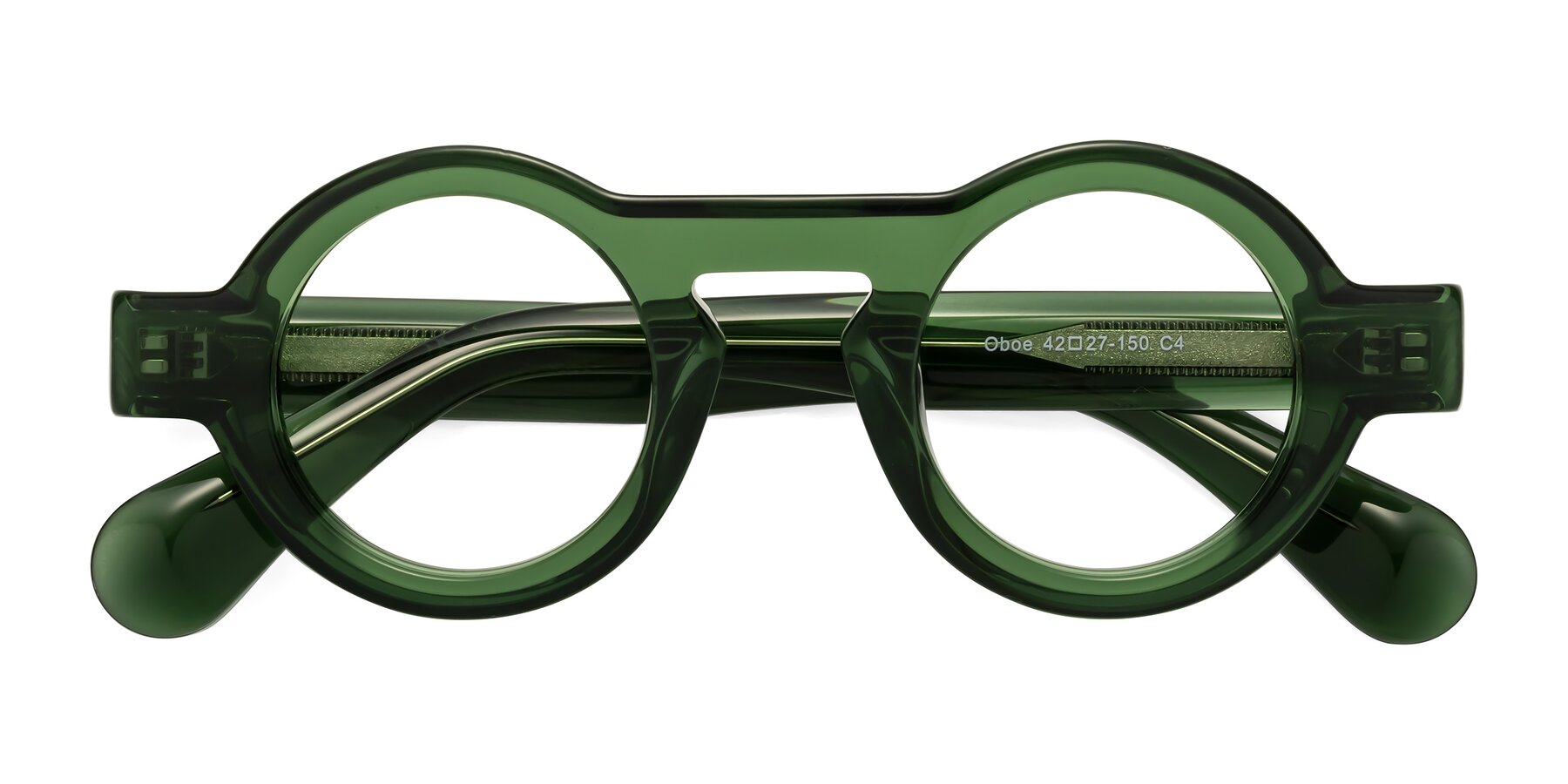 Folded Front of Oboe in Jade Green with Clear Blue Light Blocking Lenses