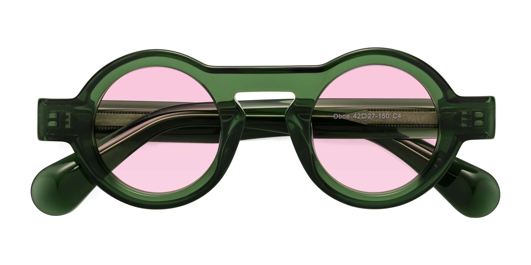 Folded Front of Oboe in Jade Green with Light Pink Tinted Lenses