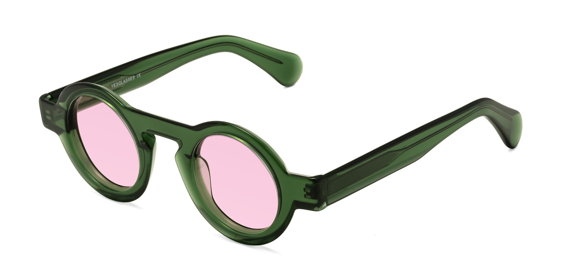 Angle of Oboe in Jade Green with Light Pink Tinted Lenses