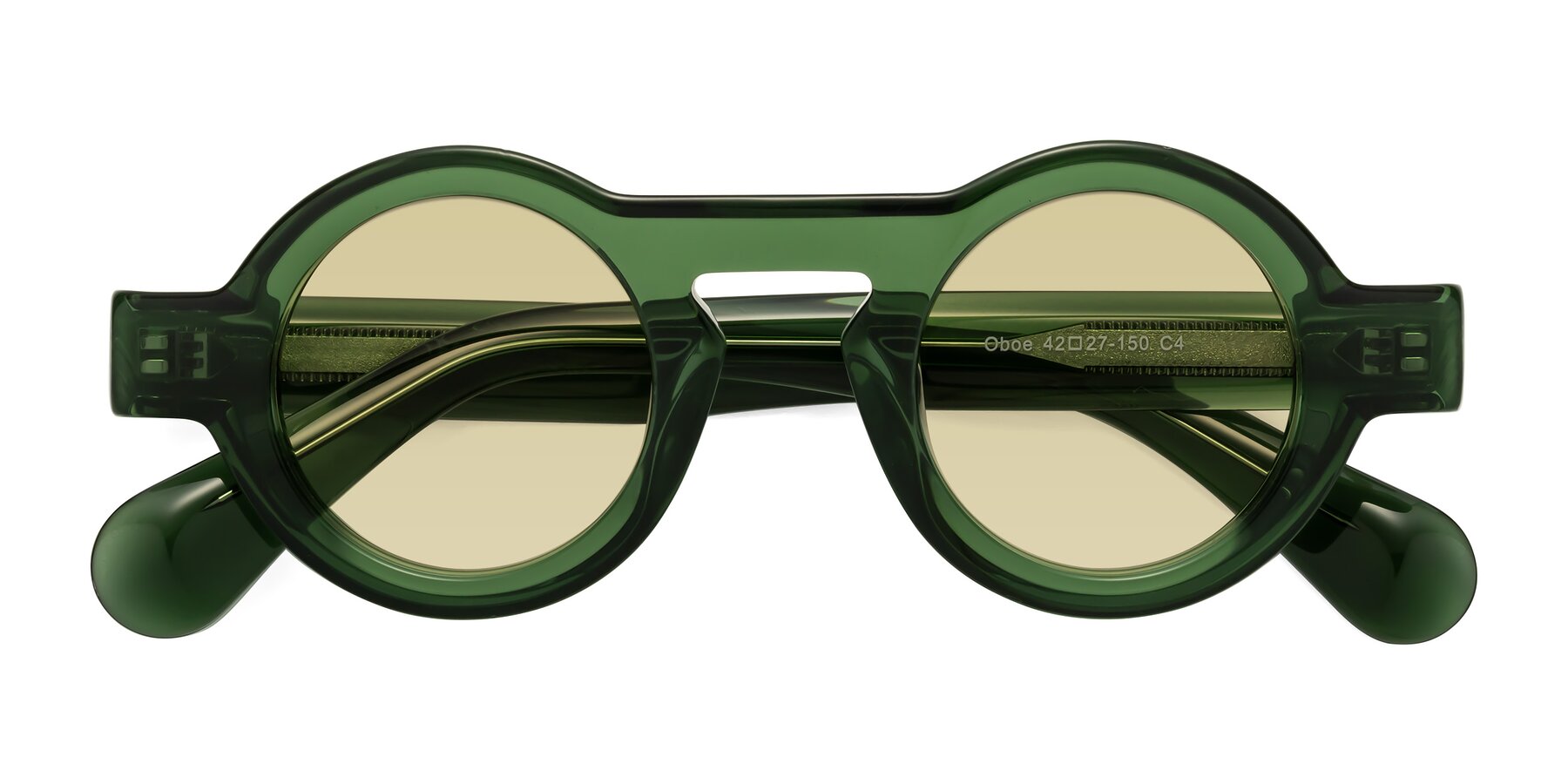 Folded Front of Oboe in Jade Green with Light Champagne Tinted Lenses